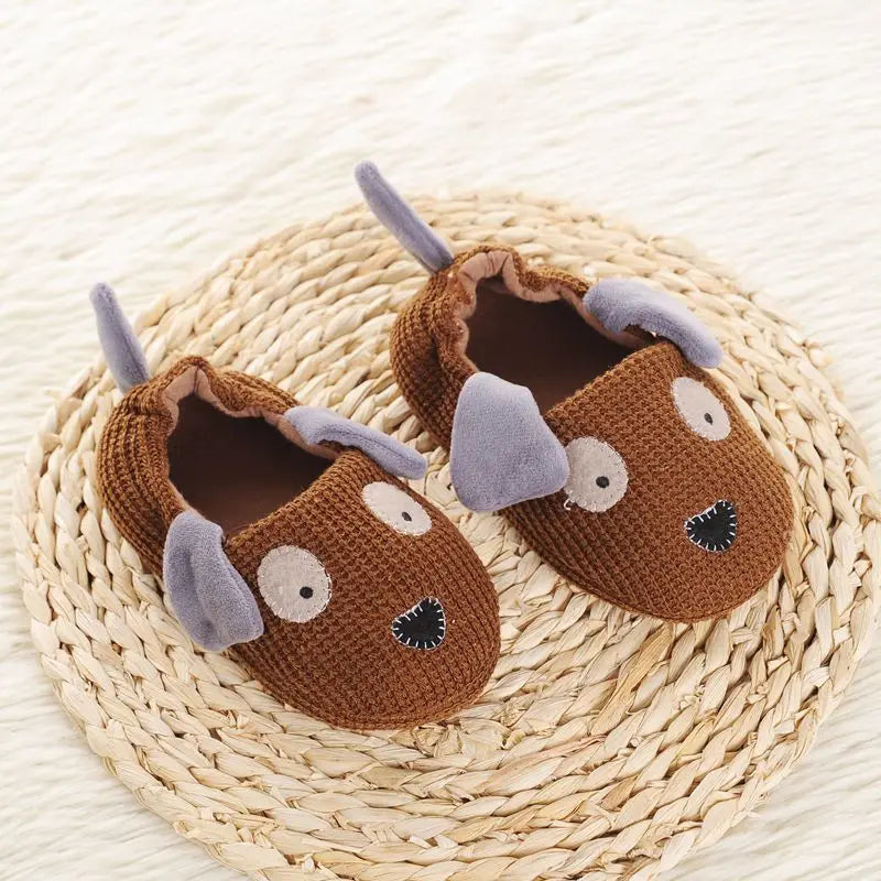 Winter Kids' Cartoon Dog Cotton Slippers - Warm Non-Slip Baby Shoes