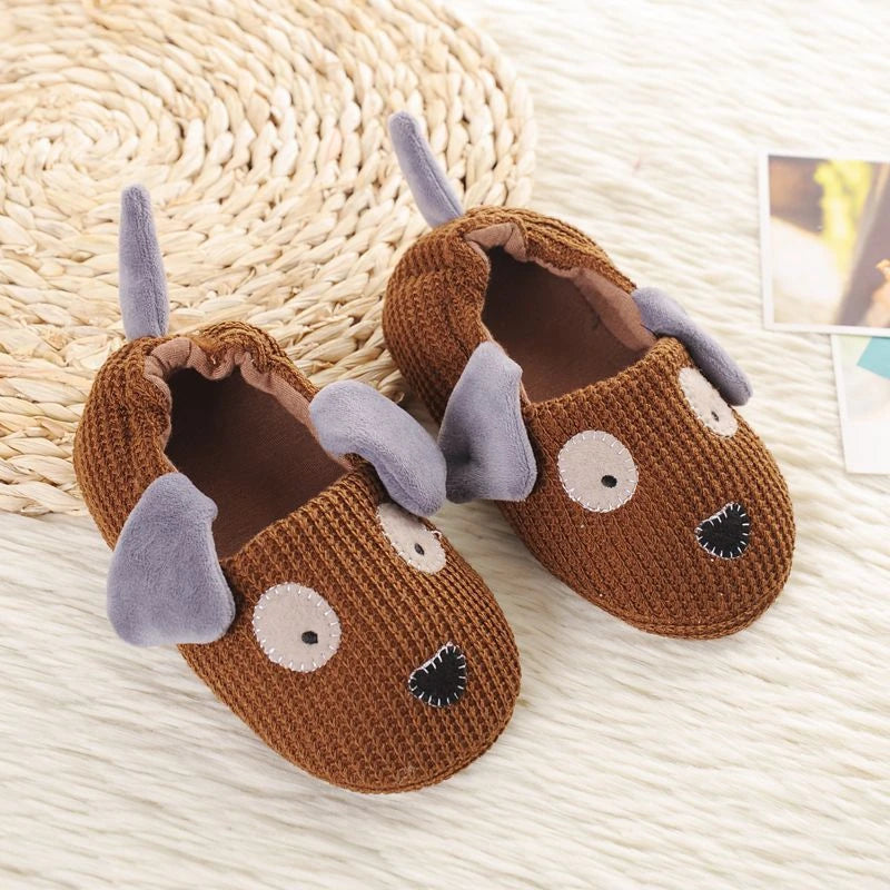Winter Kids' Cartoon Dog Cotton Slippers - Warm Non-Slip Baby Shoes