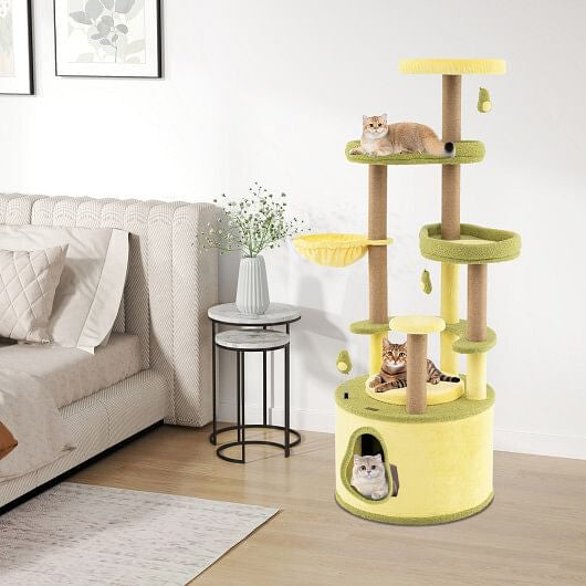 Large Avocado Cat Tree Multi-level Cat Tower with Private Condo-Green-1