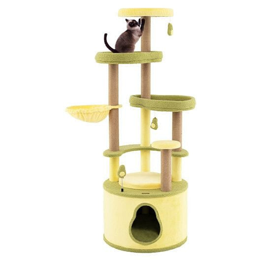 Large Avocado Cat Tree Multi-level Cat Tower with Private Condo-Green-4
