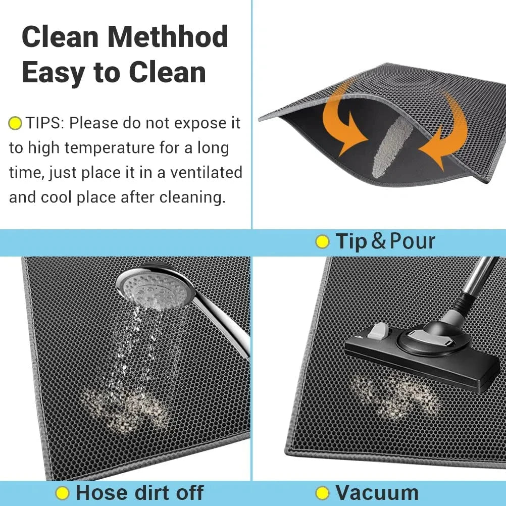 Cat Litter Mat Double Layer Waterproof - Non-Slip Washable Clean Pad with Gift