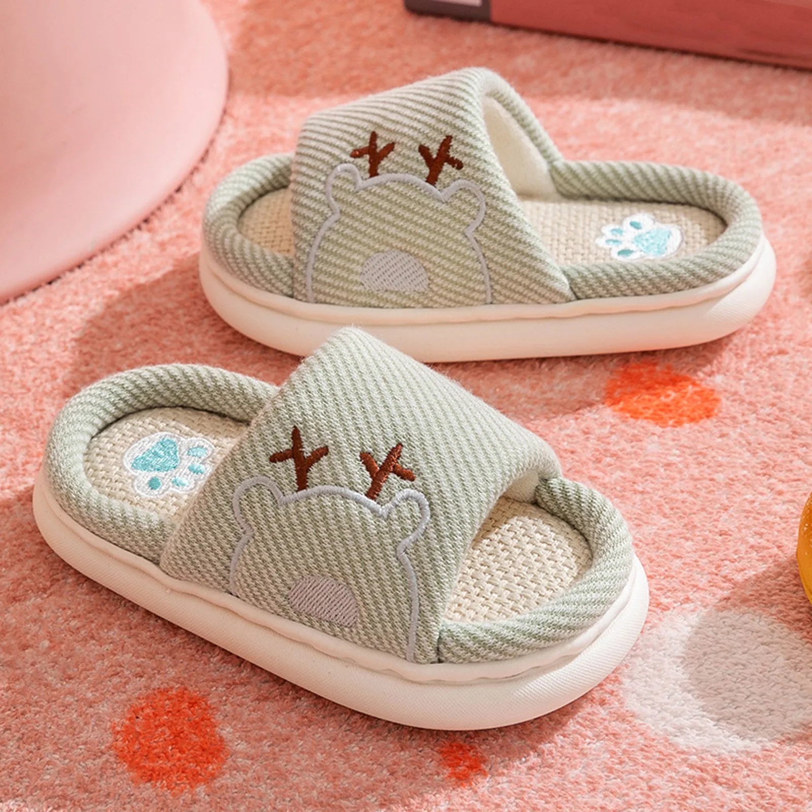 Children's Linen Three-Season Slippers - Spring Summer Autumn Indoor Shoes