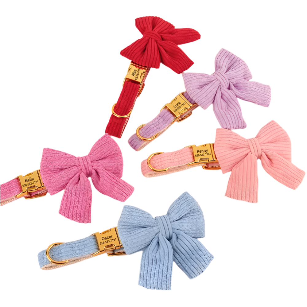 Personalized Dog Collar Adjustable Puppy Dogs Collars Pet Custom ID Necklace With Bowknot Cute For Small Medium Dogs Chihuahua