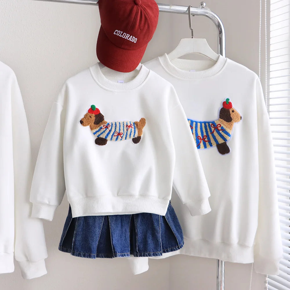 Family Funny Sweatshirt Cute Dog Print - Parent-Child Matching Clothes Father Mother Daughter Son