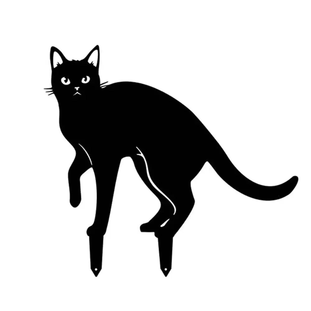 Weatherproof Black Cat Garden Figurine - Durable Iron Art Outdoor Sculpture