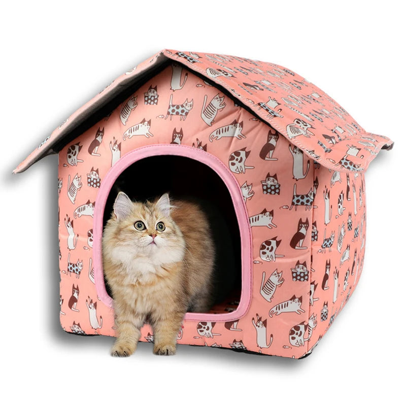Waterproof Outdoor Cat House - Rainproof Pet Cave Foldable Washable Tent