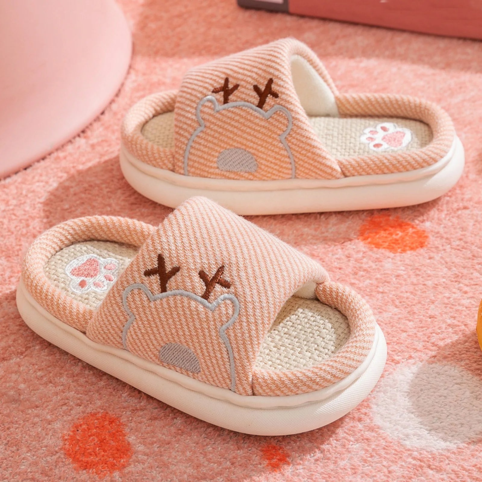 Children's Linen Three-Season Slippers - Spring Summer Autumn Indoor Shoes