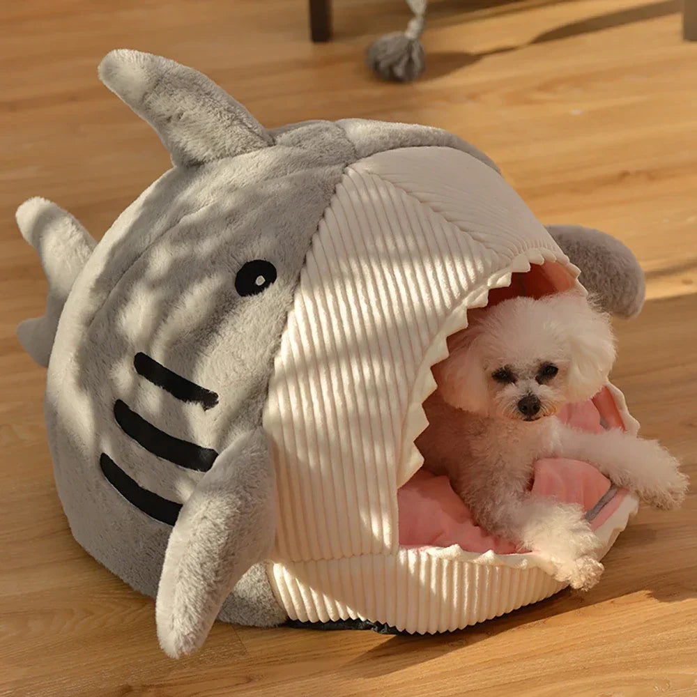 Cat Bed Semi-Enclosed Big Mouth Shark - Warm Pet Kennel Cave Tent
