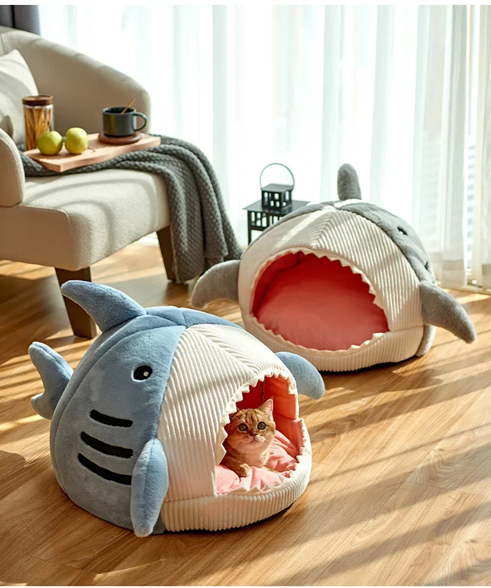 Cat Bed Semi-Enclosed Big Mouth Shark - Warm Pet Kennel Cave Tent