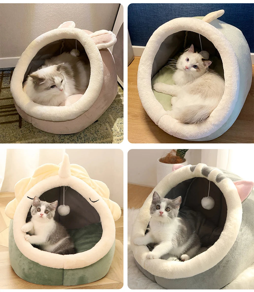 Deep Sleep Cat Bed - Warm Pet Basket Cozy House Kitten Lounger Cave