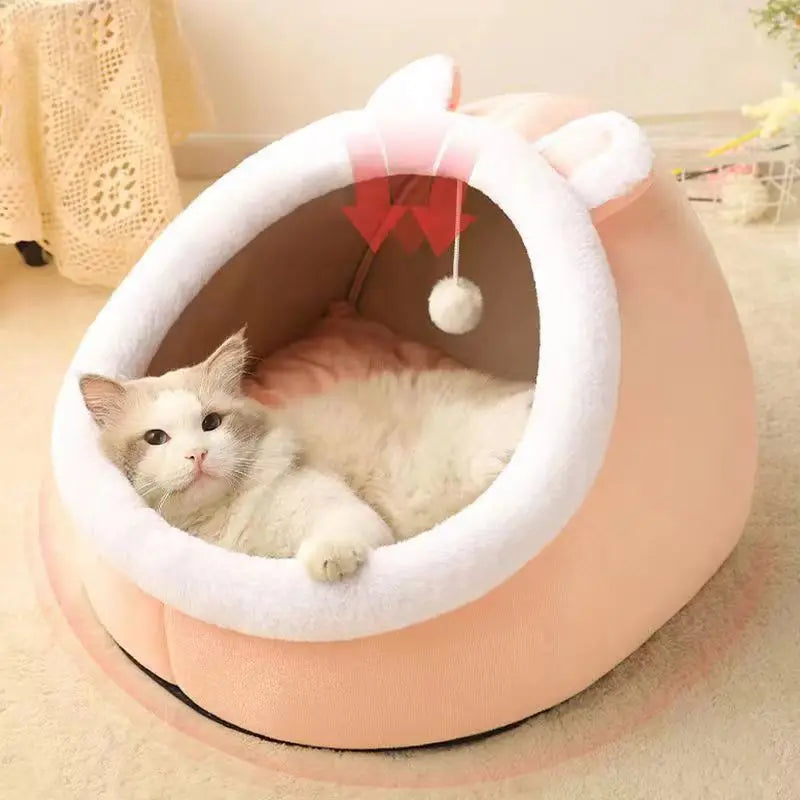Deep Sleep Cat Bed - Warm Pet Basket Cozy House Kitten Lounger Cave