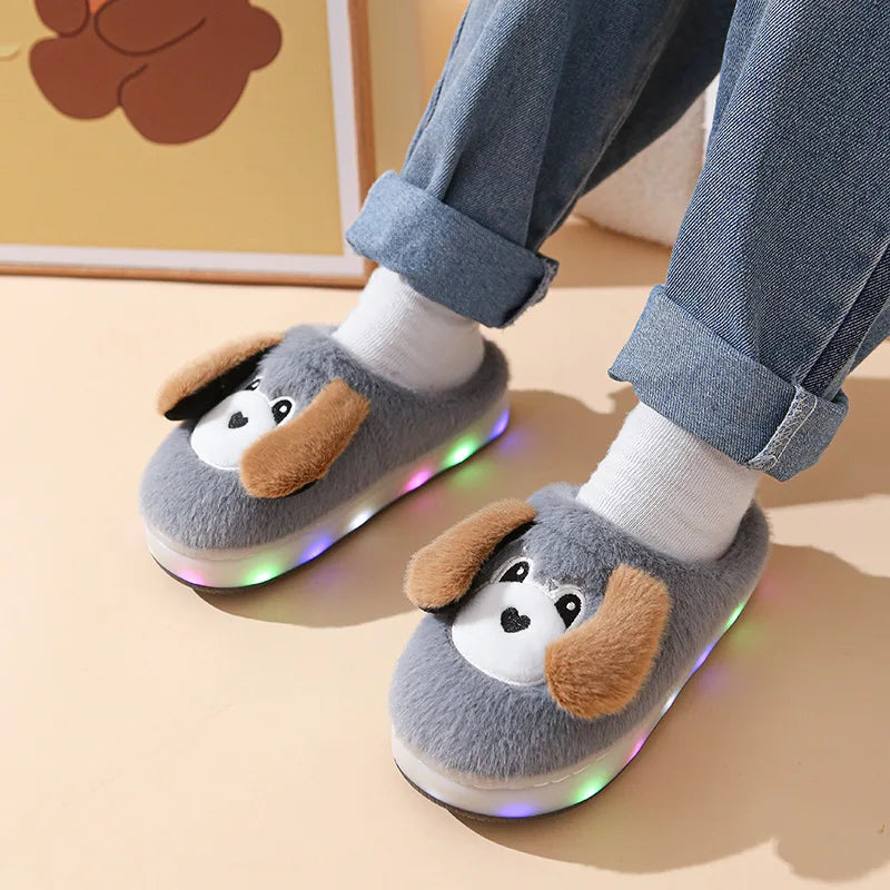 LED Light-Up Kids' Winter Shoes - Cartoon House Slippers with Thick Bottom