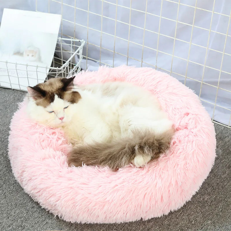 Super Soft Pet Cat Bed - Plush Donut Calm Bed Washable Sleeping Artifact