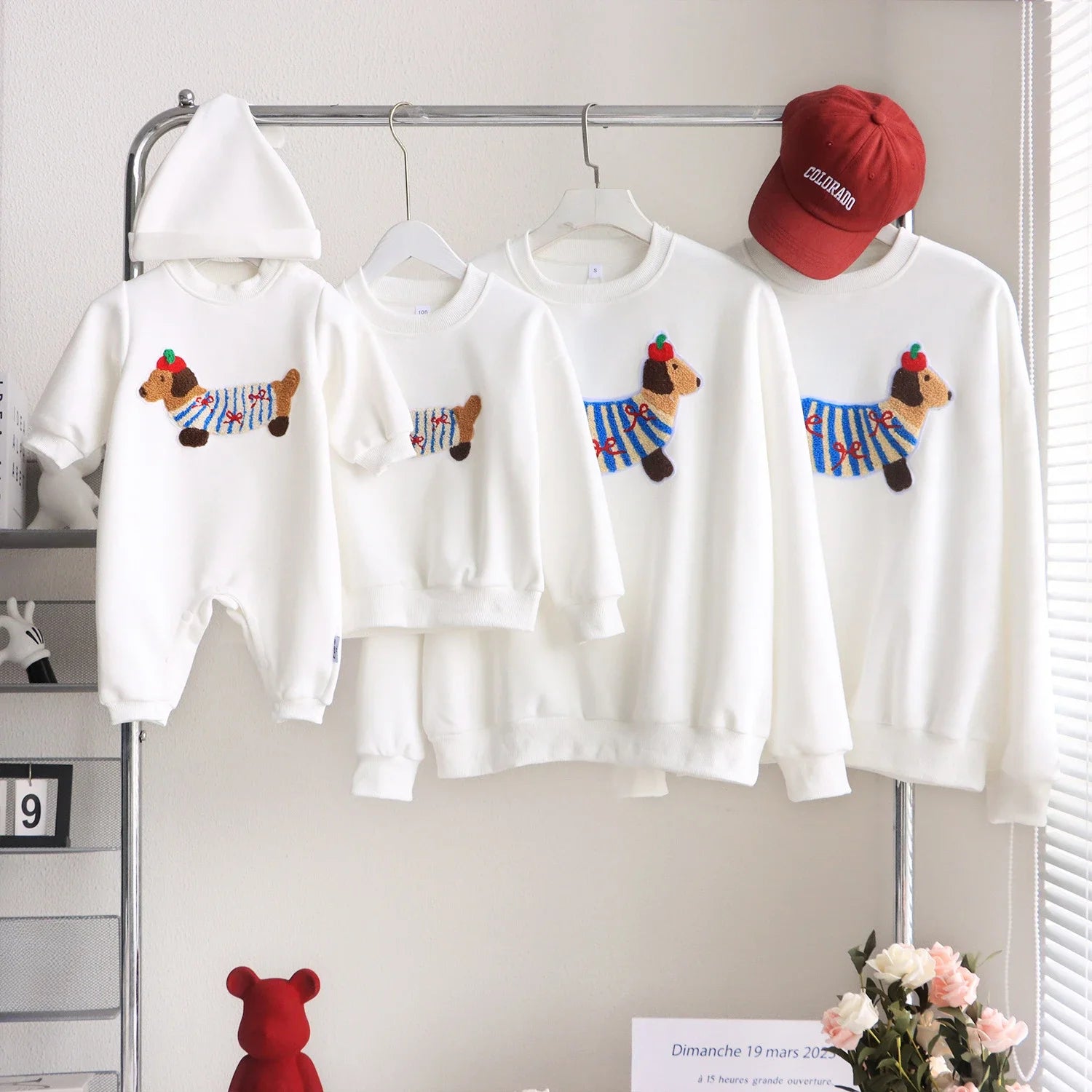 Family Funny Sweatshirt Cute Dog Print - Parent-Child Matching Clothes Father Mother Daughter Son