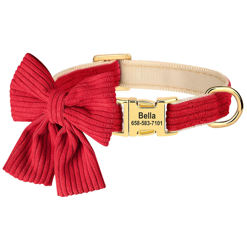 Personalized Dog Collar Adjustable Puppy Dogs Collars Pet Custom ID Necklace With Bowknot Cute For Small Medium Dogs Chihuahua