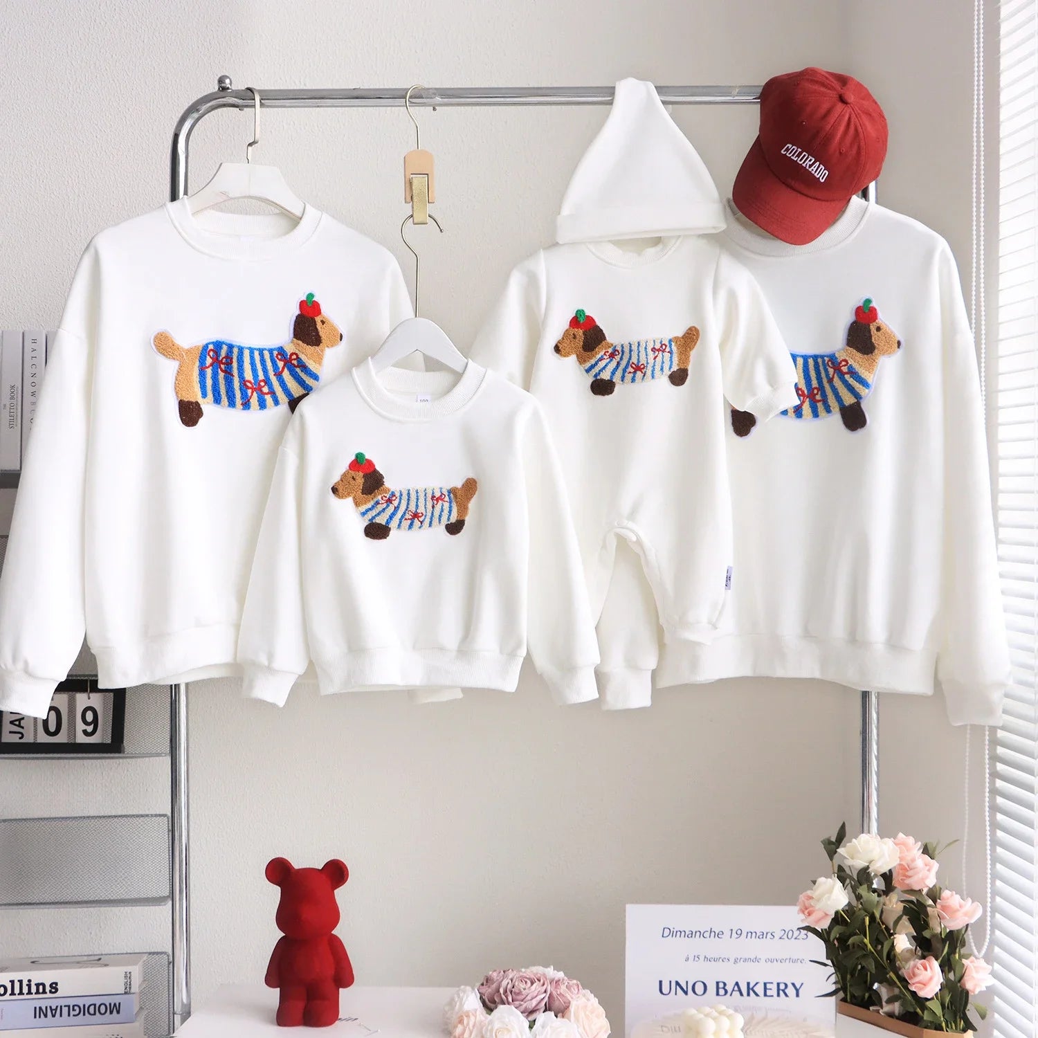 Family Funny Sweatshirt Cute Dog Print - Parent-Child Matching Clothes Father Mother Daughter Son