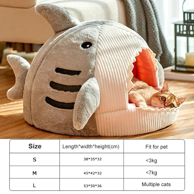 Cat Bed Semi-Enclosed Big Mouth Shark - Warm Pet Kennel Cave Tent