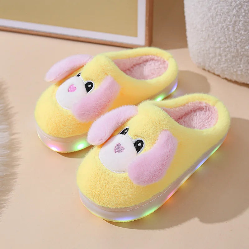 LED Light-Up Kids' Winter Shoes - Cartoon House Slippers with Thick Bottom