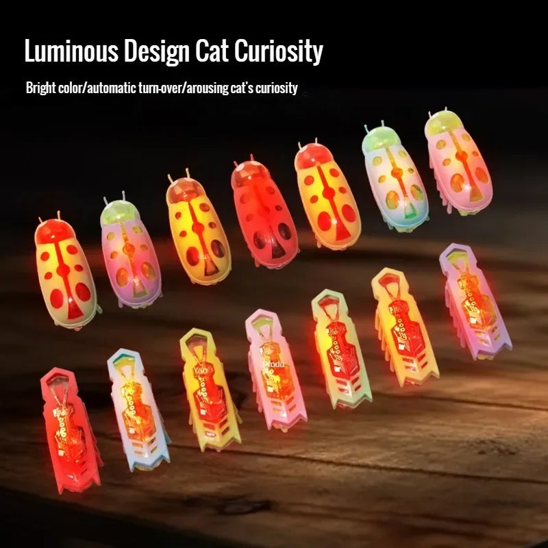 1PC Automatic Electric Bug Cat Toy Flips Moves Battery Operated Interactive PetToy for Cats Small Dogs Funny Beetle Play withLED