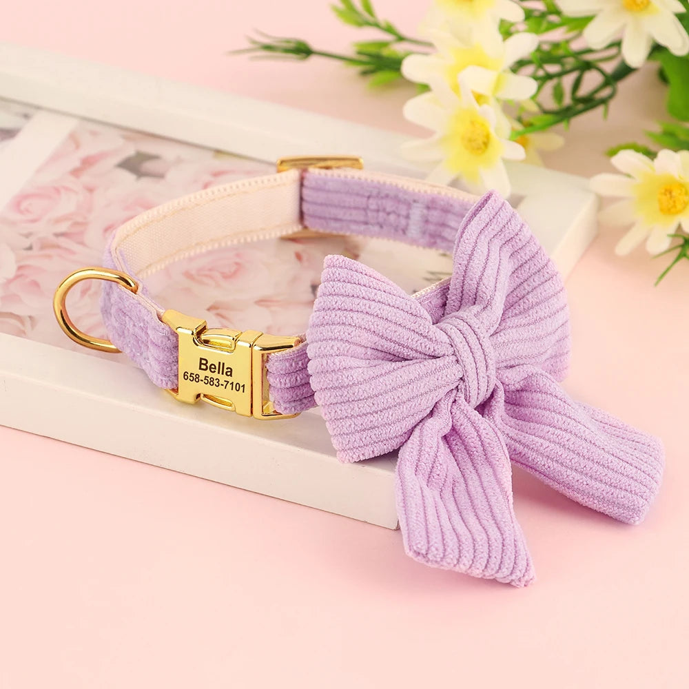 Personalized Dog Collar Adjustable Puppy Dogs Collars Pet Custom ID Necklace With Bowknot Cute For Small Medium Dogs Chihuahua