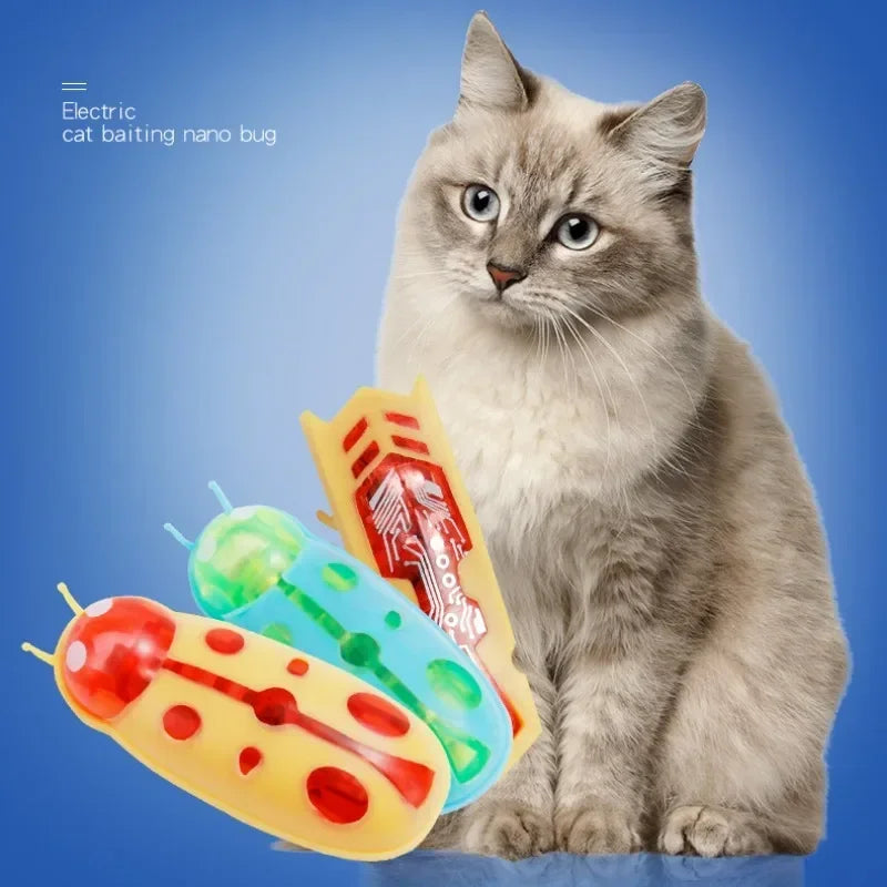 1PC Automatic Electric Bug Cat Toy Flips Moves Battery Operated Interactive PetToy for Cats Small Dogs Funny Beetle Play withLED