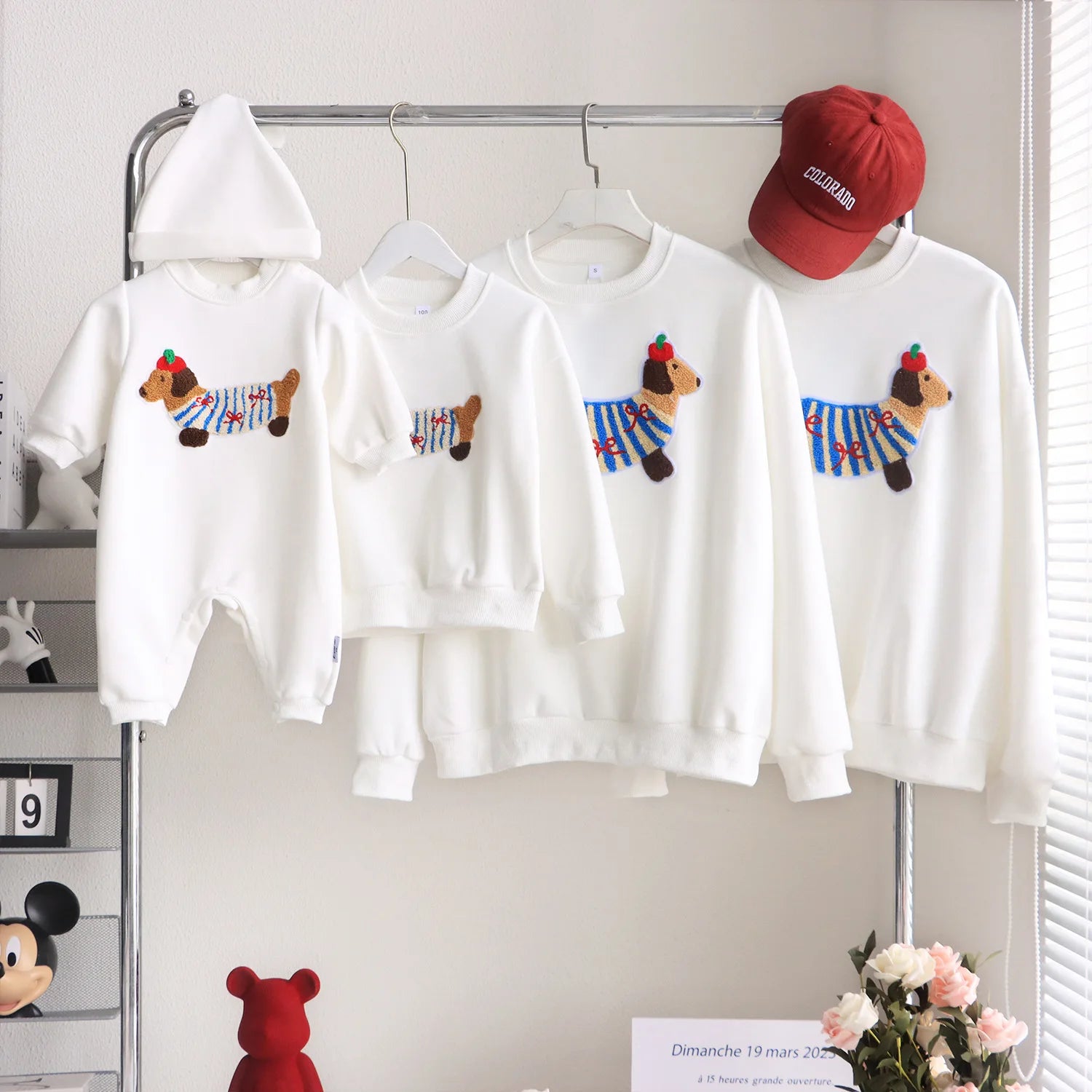 Family Funny Sweatshirt Cute Dog Print - Parent-Child Matching Clothes Father Mother Daughter Son
