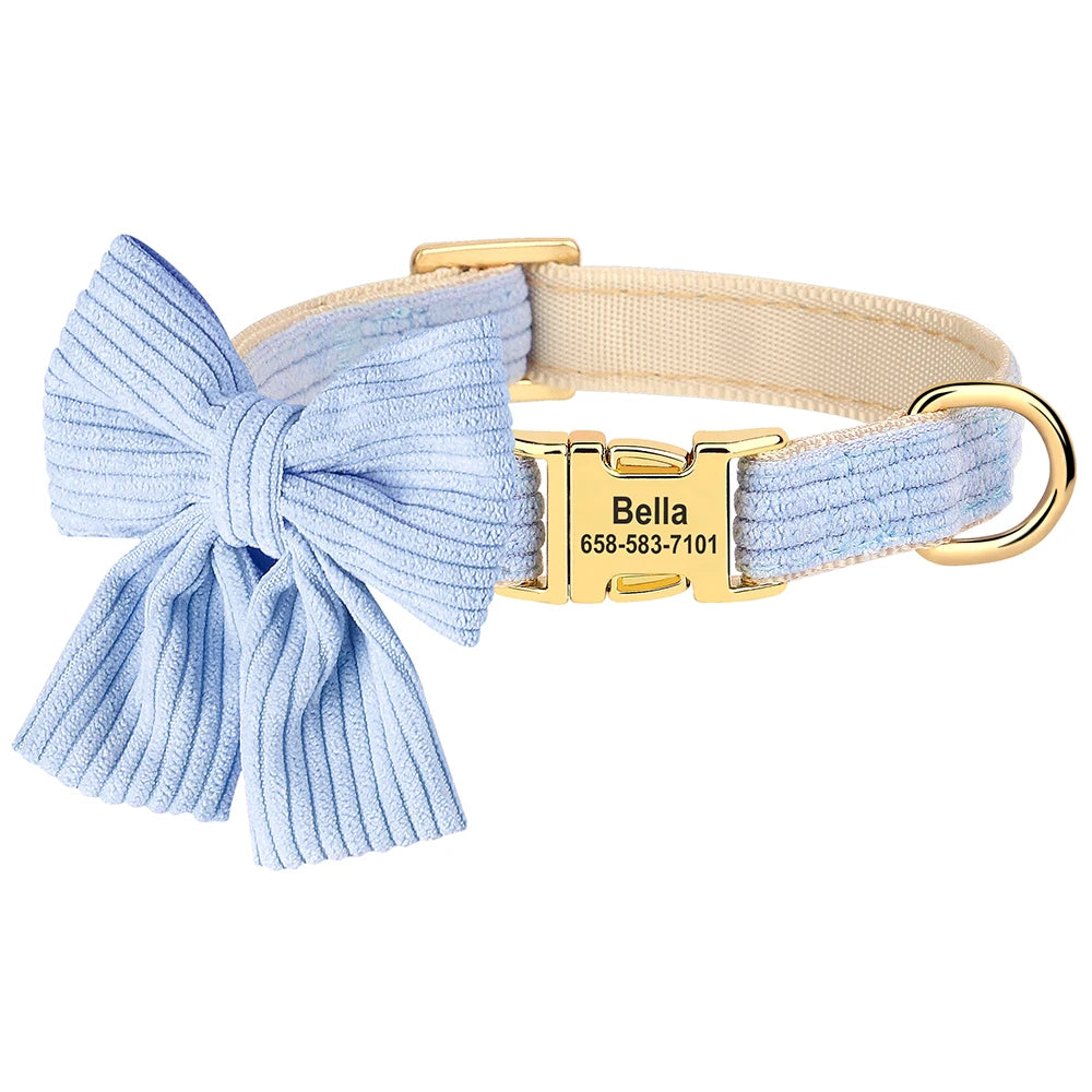 Personalized Dog Collar Adjustable Puppy Dogs Collars Pet Custom ID Necklace With Bowknot Cute For Small Medium Dogs Chihuahua