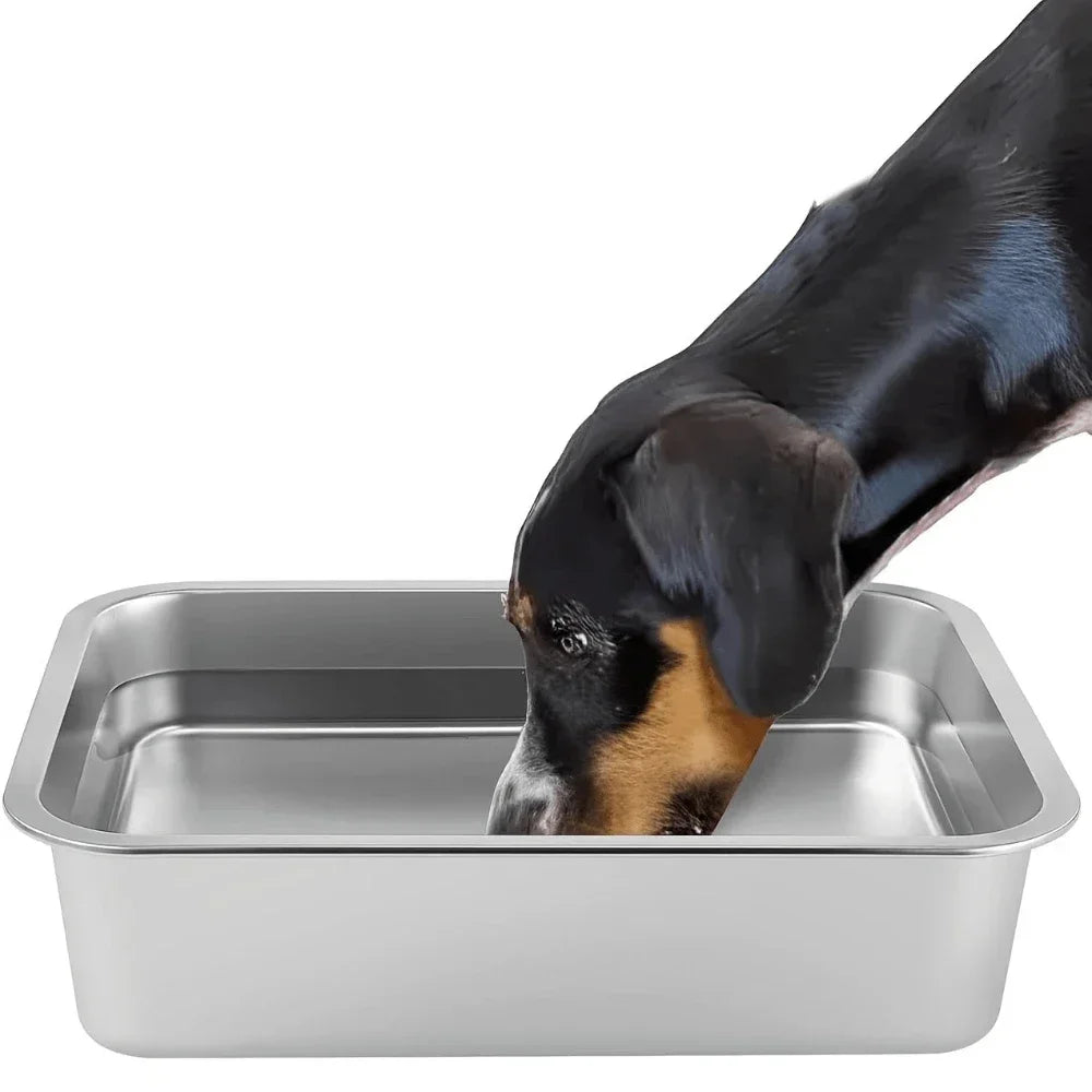 Large Capacity Drop-Resistant Stainless Steel Square Dog Bowl - Food & Water Feeder