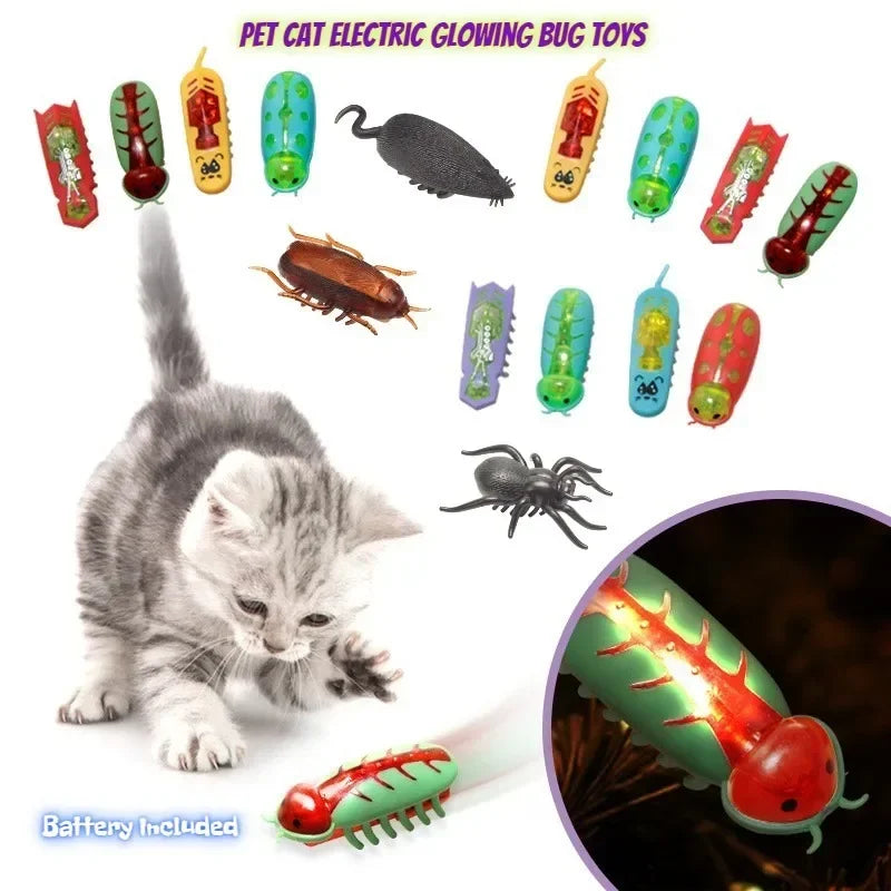 1PC Automatic Electric Bug Cat Toy Flips Moves Battery Operated Interactive PetToy for Cats Small Dogs Funny Beetle Play withLED