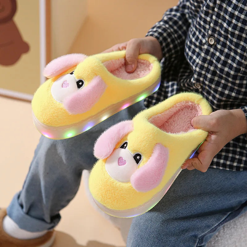 LED Light-Up Kids' Winter Shoes - Cartoon House Slippers with Thick Bottom