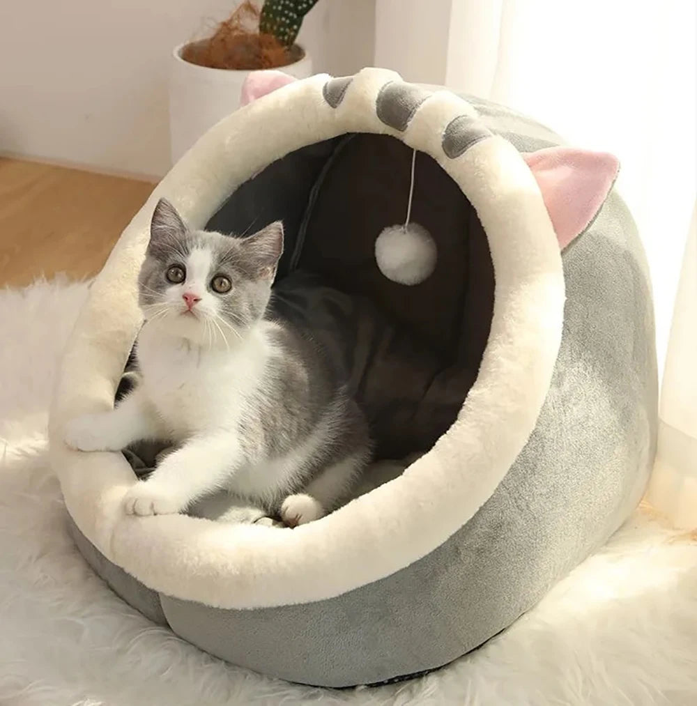 Deep Sleep Cat Bed - Warm Pet Basket Cozy House Kitten Lounger Cave