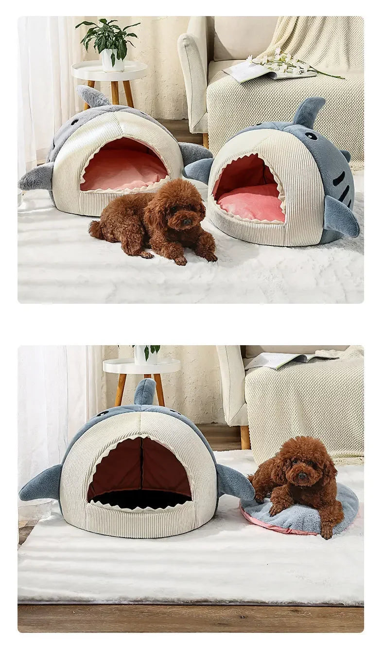 Cat Bed Semi-Enclosed Big Mouth Shark - Warm Pet Kennel Cave Tent