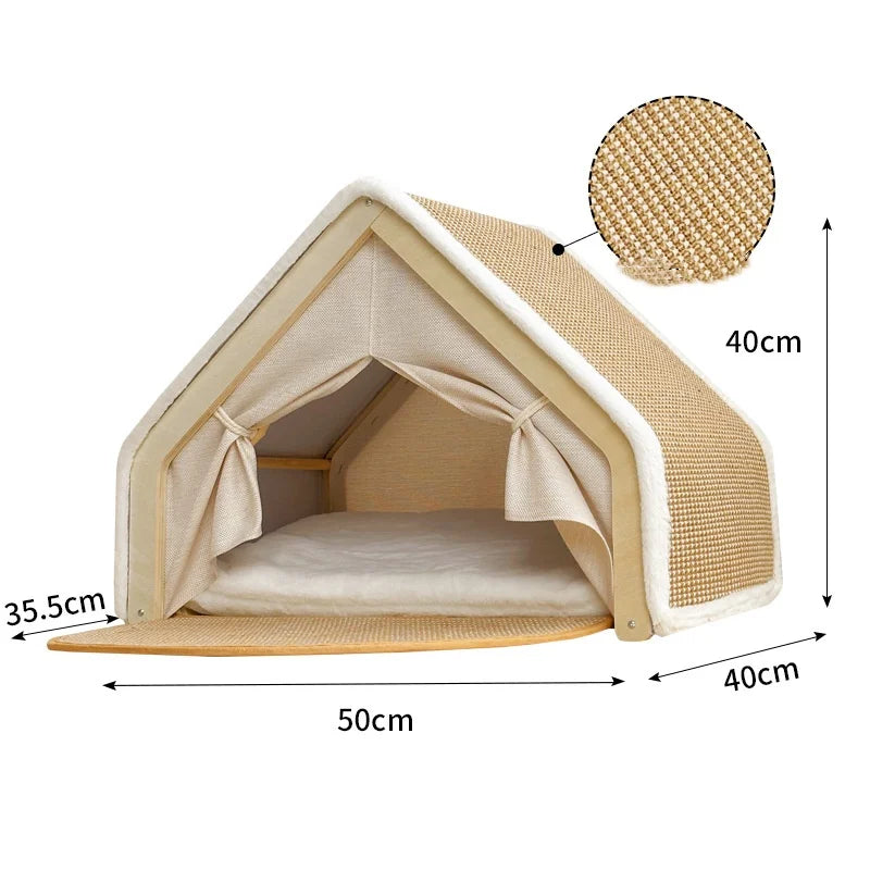 Cat Tent Villa All-Season - Dual-Use Wooden Bed Durable Cozy House