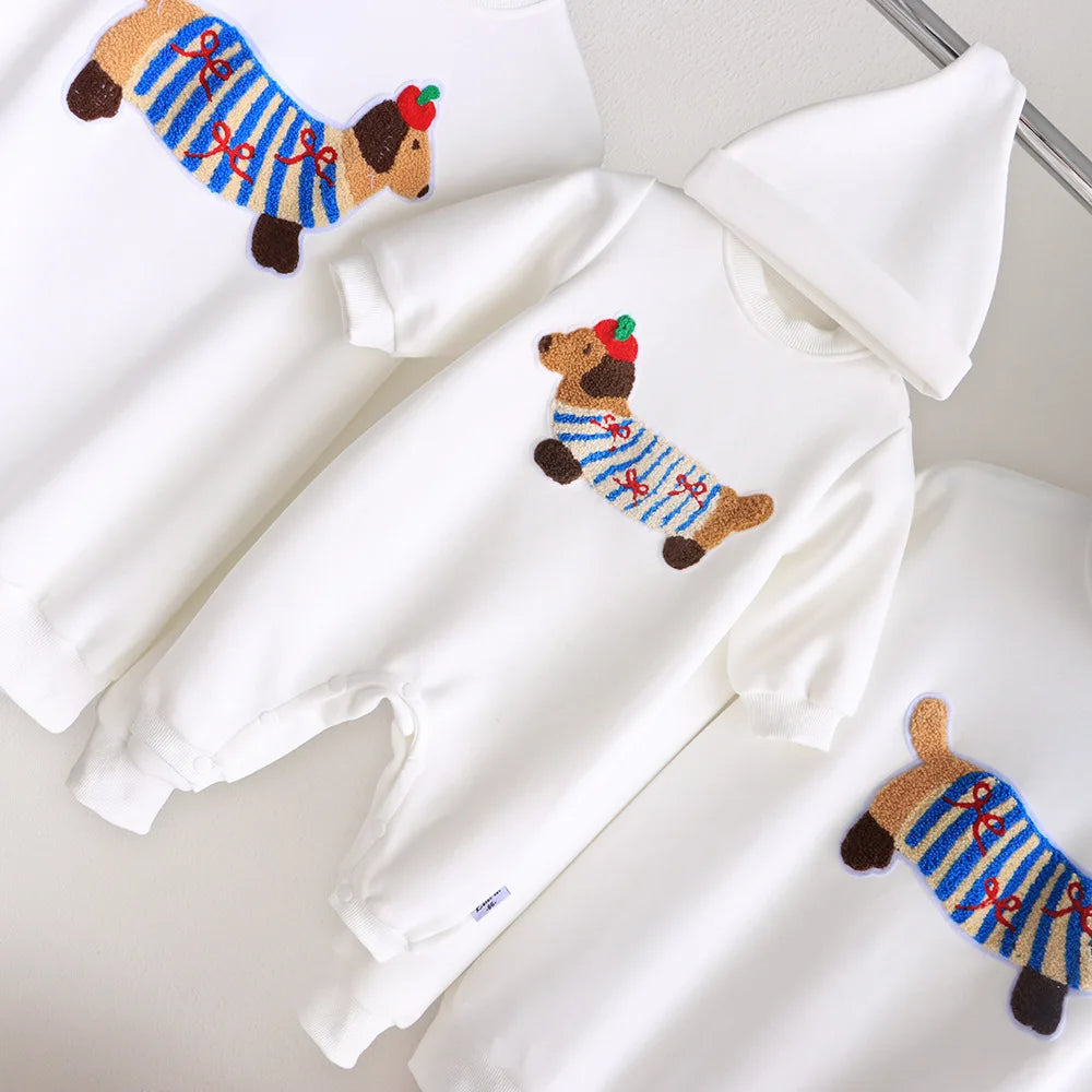 Family Funny Sweatshirt Cute Dog Print - Parent-Child Matching Clothes Father Mother Daughter Son