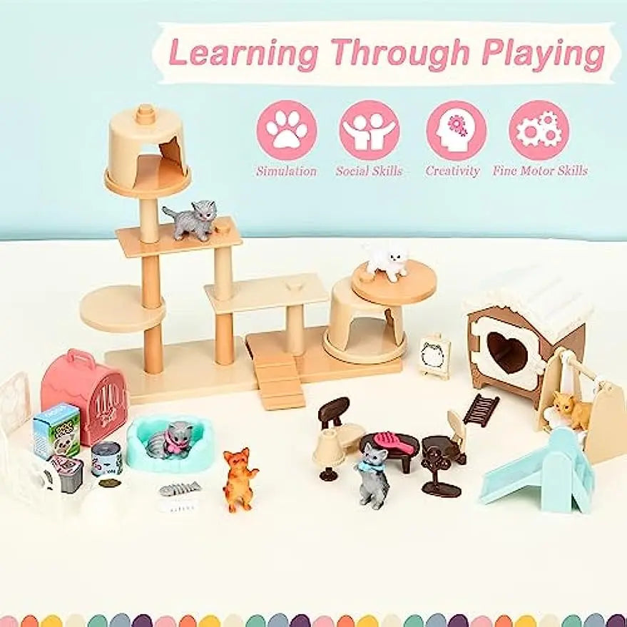 Children's Cat Toys Pretend Play Set - Interactive Role Playing Care Center