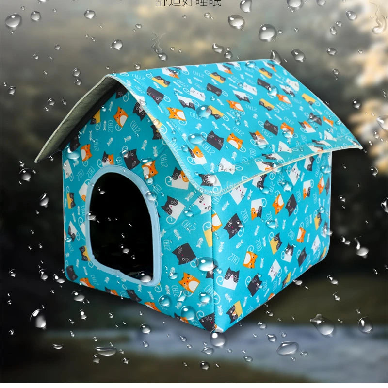 Waterproof Outdoor Cat House - Rainproof Pet Cave Foldable Washable Tent