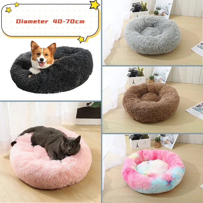 Super Soft Pet Cat Bed - Plush Donut Calm Bed Washable Sleeping Artifact