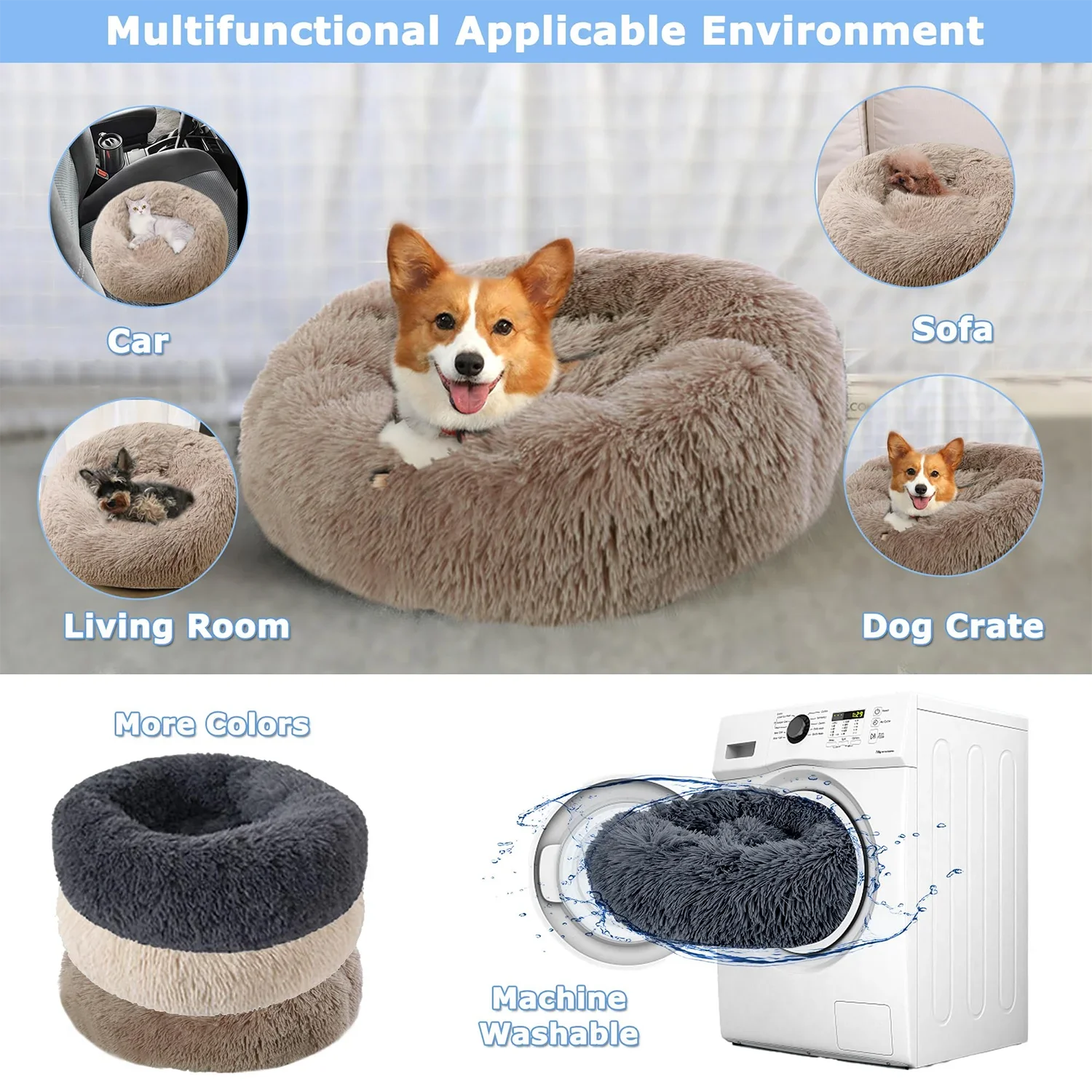 Super Soft Pet Cat Bed - Plush Donut Calm Bed Washable Sleeping Artifact