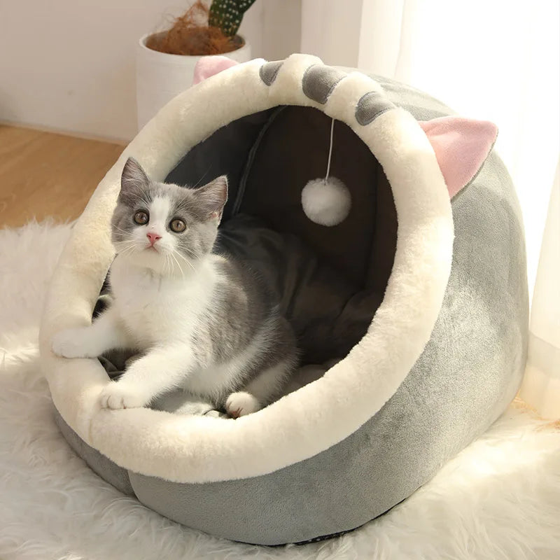 Deep Sleep Cat Bed - Warm Pet Basket Cozy House Kitten Lounger Cave