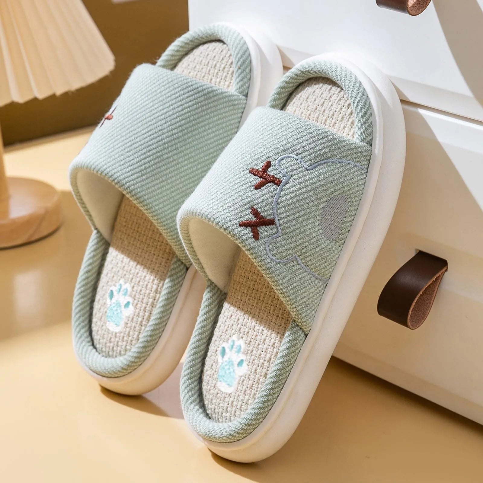 Children's Linen Three-Season Slippers - Spring Summer Autumn Indoor Shoes