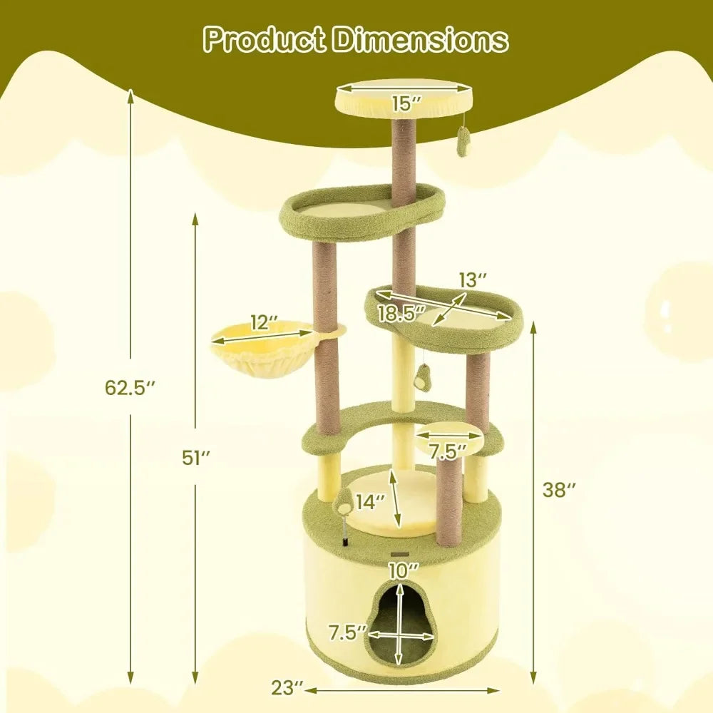 Avocado-Themed Cat Tree, Multi-Level Modern Cat Tower