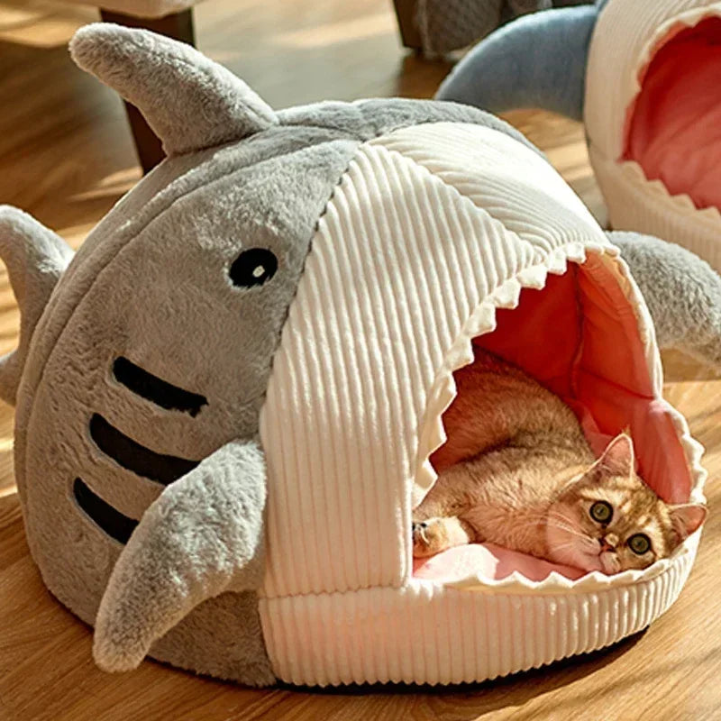 Cat Bed Semi-Enclosed Big Mouth Shark - Warm Pet Kennel Cave Tent