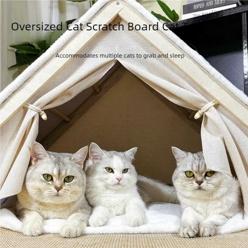 Cat Tent Villa All-Season - Dual-Use Wooden Bed Durable Cozy House