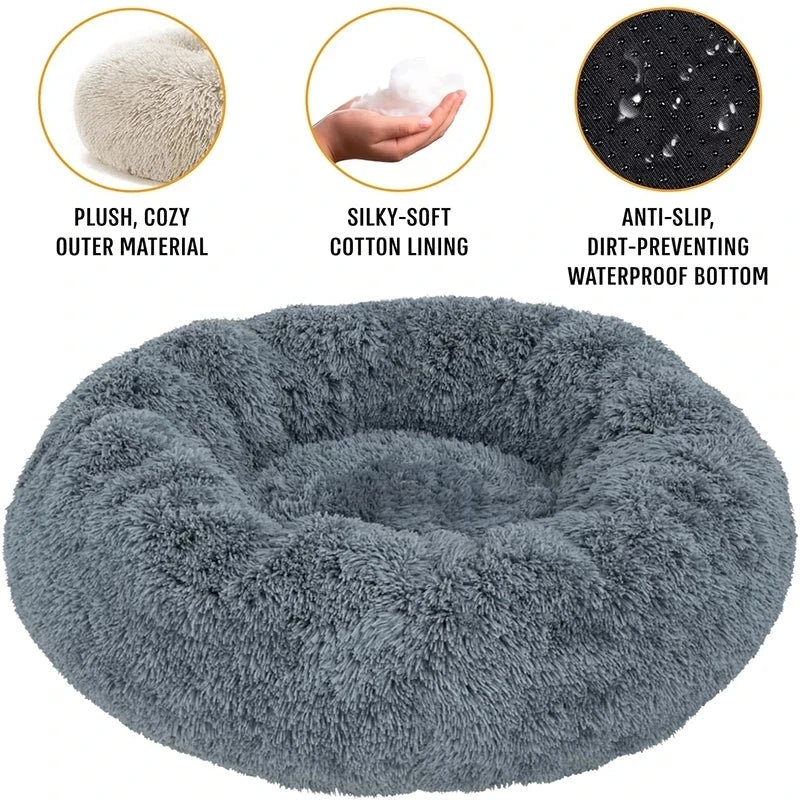 Super Soft Pet Cat Bed - Plush Donut Calm Bed Washable Sleeping Artifact