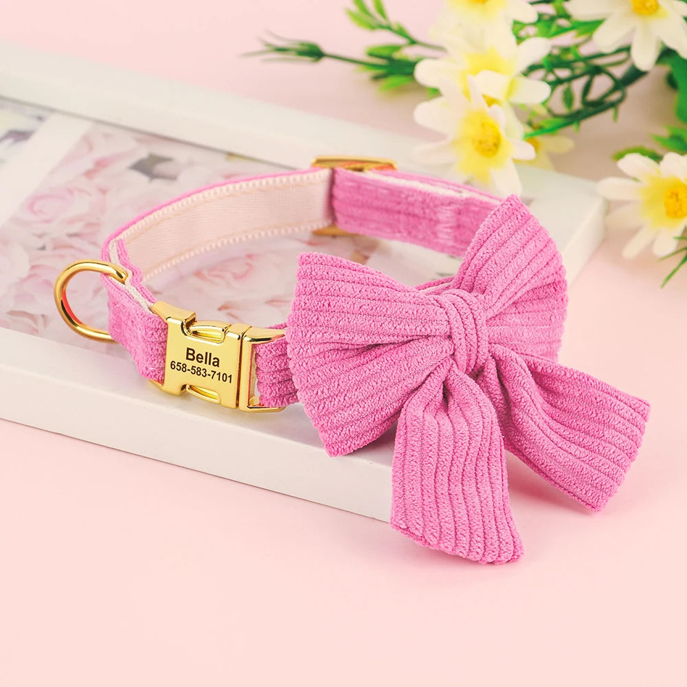 Personalized Dog Collar Adjustable Puppy Dogs Collars Pet Custom ID Necklace With Bowknot Cute For Small Medium Dogs Chihuahua
