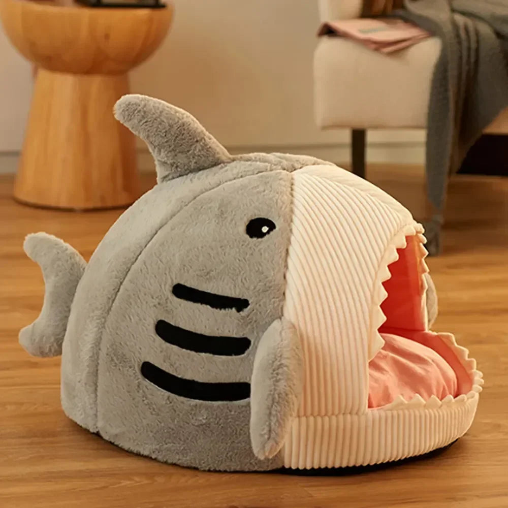 Cat Bed Semi-Enclosed Big Mouth Shark - Warm Pet Kennel Cave Tent