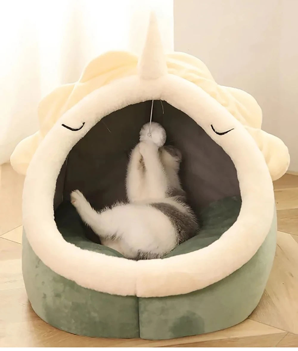 Deep Sleep Cat Bed - Warm Pet Basket Cozy House Kitten Lounger Cave