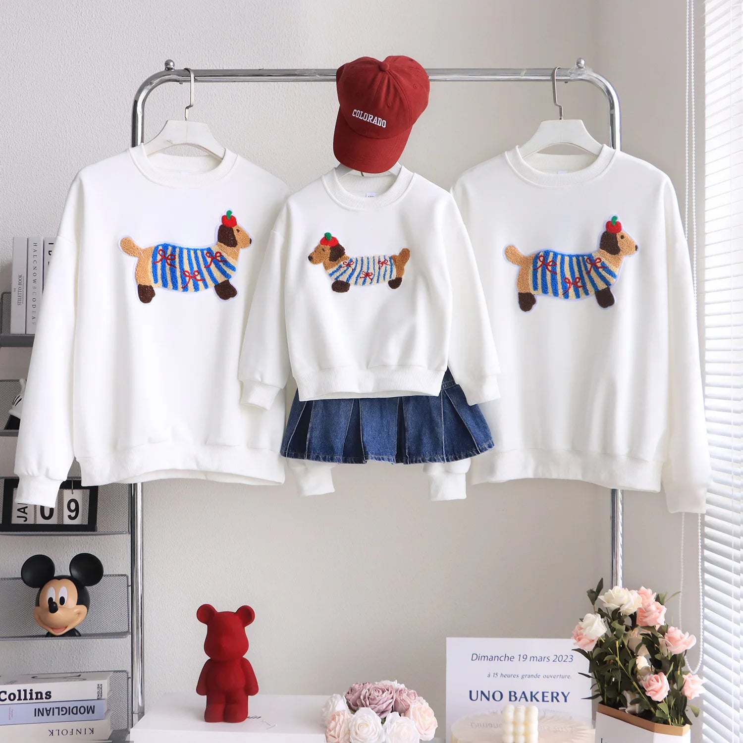 Family Funny Sweatshirt Cute Dog Print - Parent-Child Matching Clothes Father Mother Daughter Son
