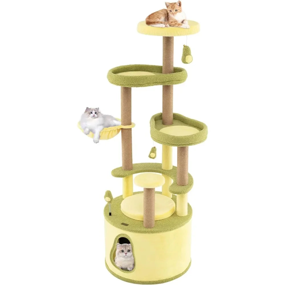 Avocado-Themed Cat Tree, Multi-Level Modern Cat Tower