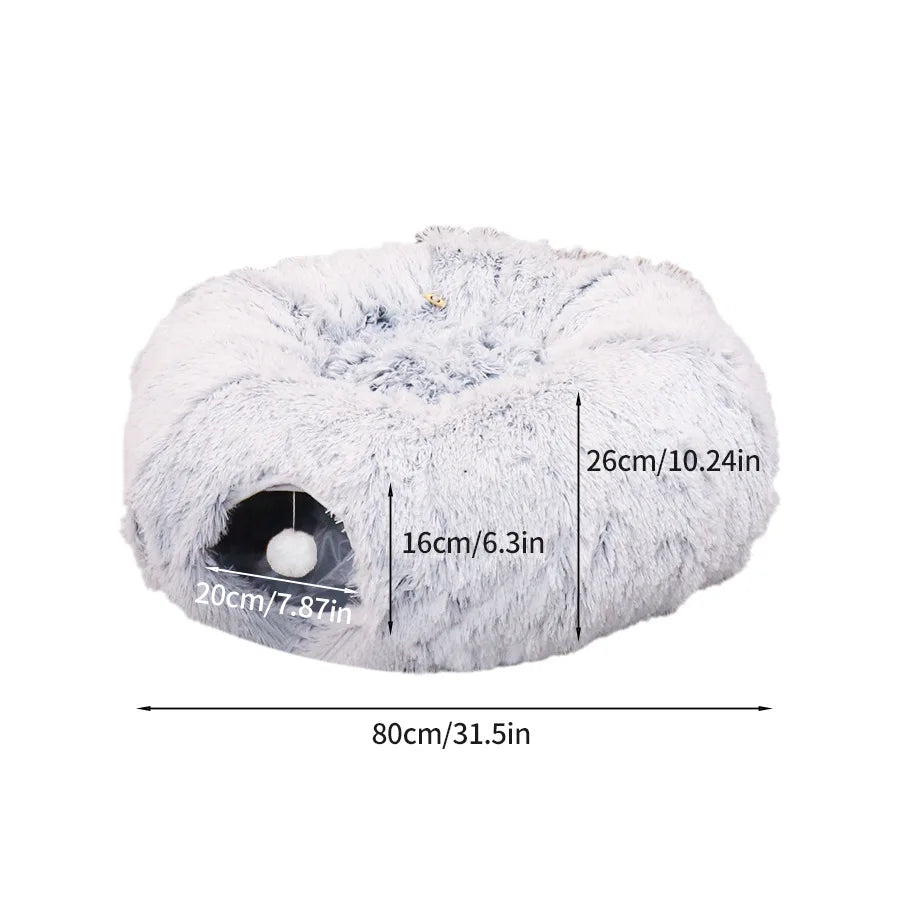 Winter Indoor Plush Cat Bed Tunnel - Play & Sleep Hide and Seek Integrated House